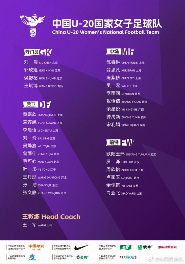 中国U20女足今日15时热身大连足校女足