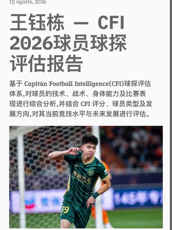 王钰栋CFI报告：B1高潜力国际级，比利时荷兰成优先选择