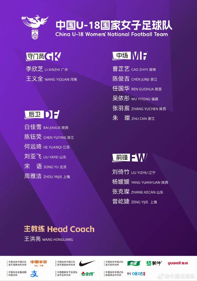 中国U18女足将于8月23日至30日参加第三十四届中日韩青少年运动会